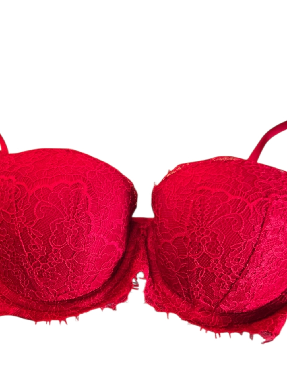 Victoria's Secret Lined Demi Red Lace  Bra - Size 32DD